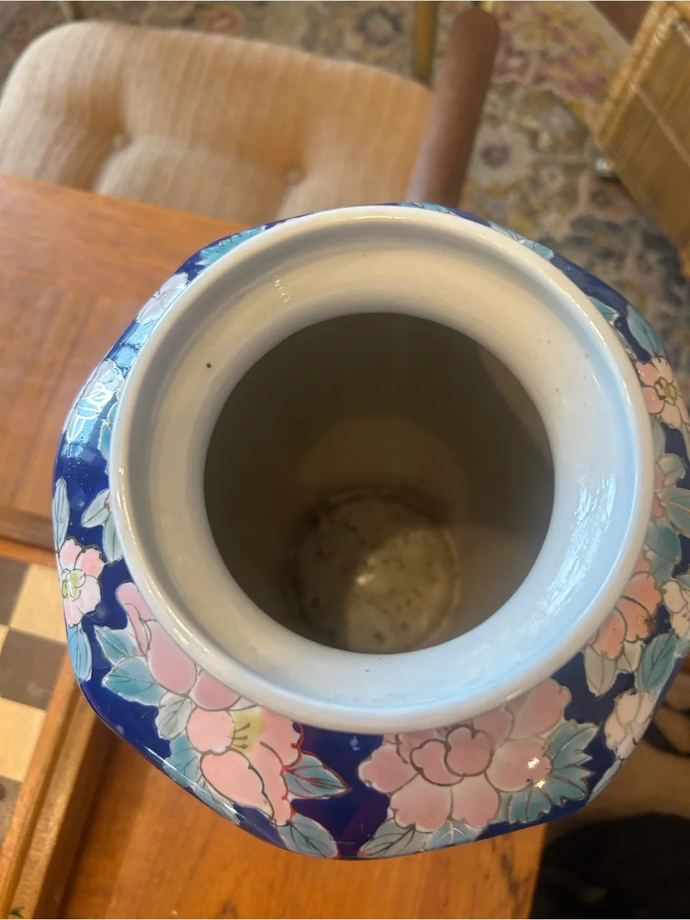Vintage Pier 1 Cobalt Blue Floral Porcelain Vase | Hand Painted Pink Flowers